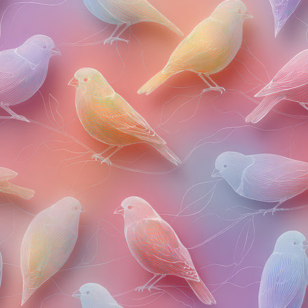 This vibrant illustration features colorful outline birds against a soft gradient background. Perfect for nature lovers and artistic projects, it adds a whimsical touch to any design.の素材