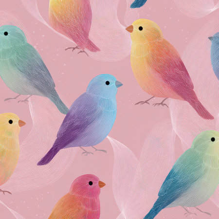 Discover a vibrant collection of colorful bird illustrations set against a soft gradient background, perfect for enhancing any artistic project or decoration.の素材