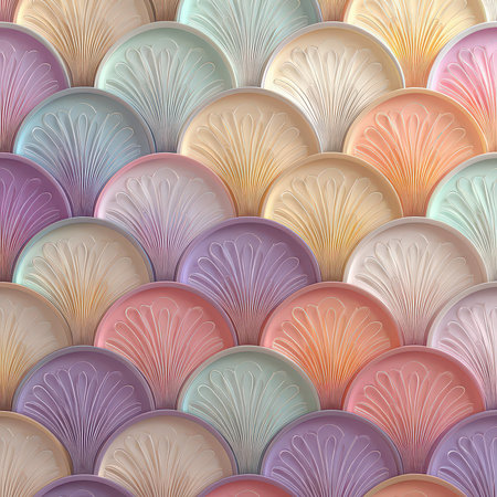Soft pastel scallop pattern creates a soothing visual effect, perfect for various design projects including wallpapers, textiles, and creative art applications.の素材