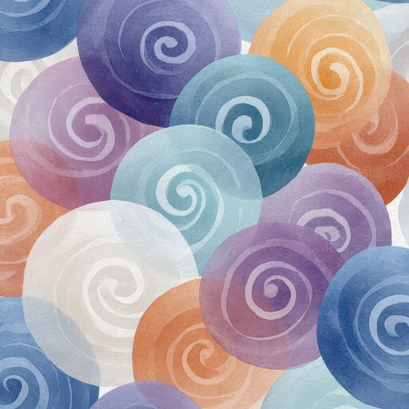 Soft and colorful abstract circles with swirling patterns create a harmonious design. Ideal for various artistic and decorative projects, this image captures beauty and elegance.の素材