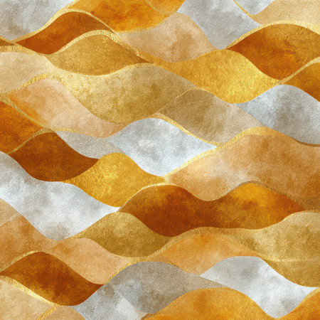 Vibrant abstract wave pattern featuring rich golden hues, creating a luxurious and elegant backdrop. Perfect for modern design projects and creative uses.の素材