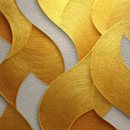Stunning abstract pattern featuring waves of gold and silver metallic textures, creating a visually appealing and luxurious design ideal for various creative projects.の素材