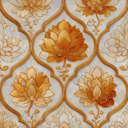 This beautiful floral pattern features warm tones and intricate details, perfect for enhancing spaces. Ideal for wallpapers, textiles, and artistic projects.の素材