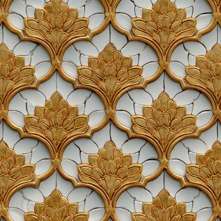 This image showcases an intricate floral design featuring gold accents on a white background, perfect for adding elegance and sophistication to any project.の素材