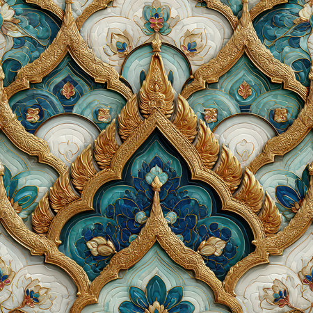 This image features a stunning decorative relief showcasing intricate floral patterns with vibrant colors, reflecting exceptional craftsmanship and artistic elegance.の素材