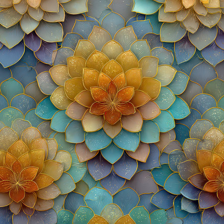 A stunning floral abstract pattern showcasing vibrant colors and intricate petal designs. This colorful artwork adds beauty and elegance to any project.の素材
