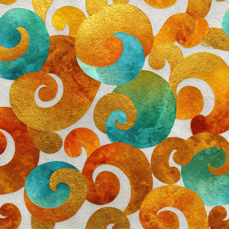An enchanting abstract pattern featuring swirls and curves in vibrant hues. This lively design adds a touch of creativity and color to any project or space.の素材