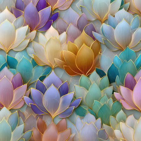 A stunning floral pattern featuring multicolored flower petals and delicate leaves. This vibrant design brings beauty and elegance, perfect for decor and art projects.の素材