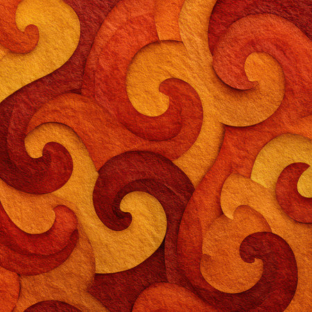 This vibrant abstract design features swirling patterns in warm tones, blending orange, red, and yellow. Perfect for artistic backgrounds or creative projects.の素材