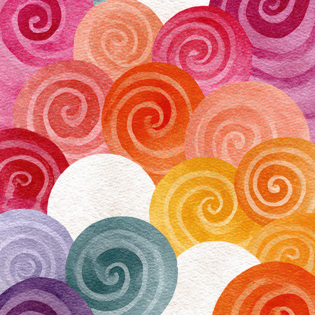 Explore a lively array of colorful swirls in a watercolor style, creating a joyful and vibrant atmosphere. Perfect for backgrounds and artistic projects.の素材