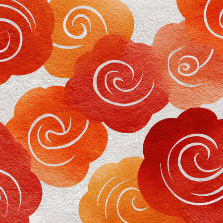 This vibrant abstract floral pattern features warm tones of orange and red swirls. The playful design brings a cheerful and artistic touch, perfect for various creative projects.の素材