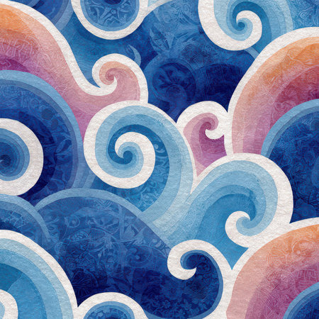 This abstract artwork features fluid waves in blue and pink tones, rich in detail and texture. Perfect for backgrounds, prints, and creative projects.の素材