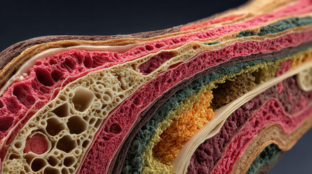 Explore the vibrant and intricate layers of colorful textures in this close-up image. A stunning representation of artistic design and natural beauty.の素材