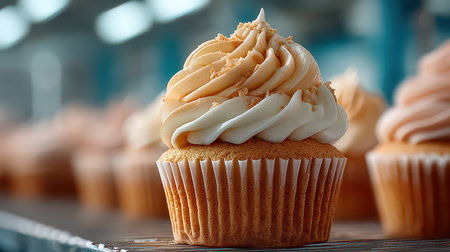 This enticing vanilla cupcake features a swirl of creamy frosting, perfect for celebrations or personal treats. A visual treat for dessert lovers!の素材