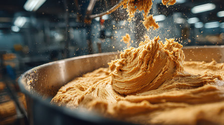 High-quality image showcasing the mixing process of fresh dough in a professional kitchen. Captures texture and motion, emphasizing culinary craftsmanship.の素材