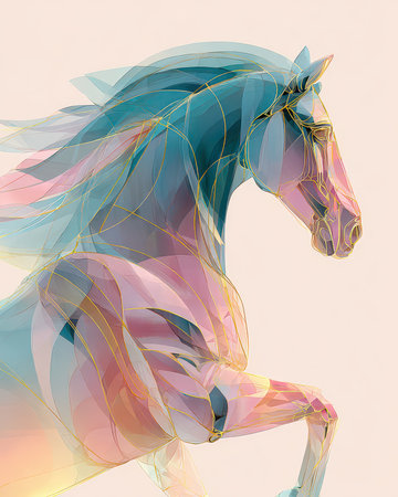 Stunning abstract illustration of a horse featuring vibrant colors and flowing lines. Perfect for modern decor, art projects, and creative designs.の素材