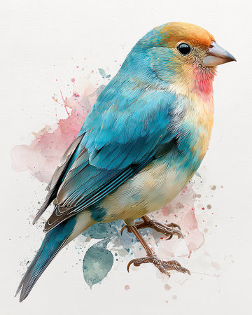This captivating illustration features a vibrant bird with colorful feathers set against a soft watercolor background. Perfect for nature lovers and art enthusiasts.の素材
