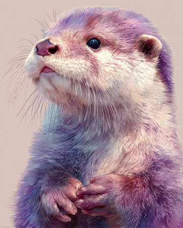 This vibrant portrait captures the essence of a playful otter, showcasing its charming expression and colorful fur textures. Ideal for wildlife enthusiasts.の素材