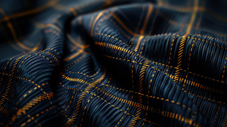 A detailed close-up of a textured blue and orange fabric featuring a classic checkered pattern, ideal for showcasing materials in creative and fashion-related projects.の素材
