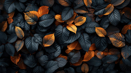 Explore the beauty of vibrant leaves showcasing dark hues and autumn vibes. This rich texture offers a serene and peaceful atmosphere ideal for nature-themed projects.の素材