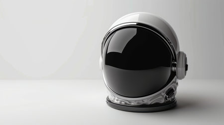 A sleek white astronaut helmet sits on a minimalist surface, showcasing its glossy finish and unique design. Ideal for themes of space exploration and innovation.の素材