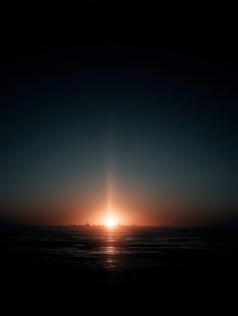 A breathtaking sunset scene showcasing vibrant colors over calm waters. The sun sets on the horizon, creating a peaceful and tranquil atmosphere perfect for reflection.の素材