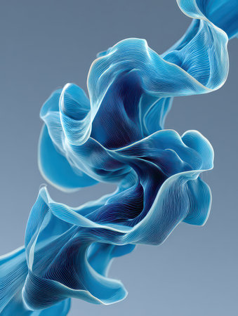This captivating abstract image features flowing blue waves with delicate lines and a soft texture, creating a sense of elegance and fluidity ideal for modern design projects.の素材