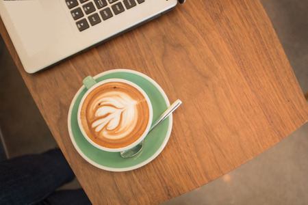 Coffee latte with computer workの写真素材