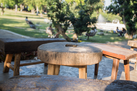 old table in the gardenの写真素材