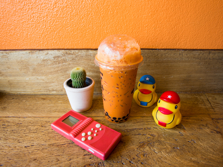 Arranging objects on orange backgrounds. Material arrangementの写真素材