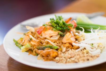 Thai food, Stir fry rice noodles and shrimp の写真素材