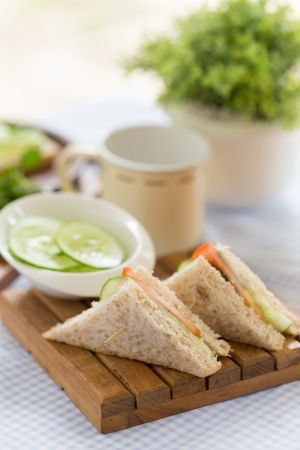 sandwiches stuffed with cucumber, tomato and cheeseの写真素材