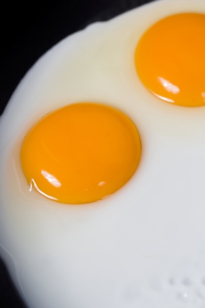 fried eggs in a frying panの写真素材