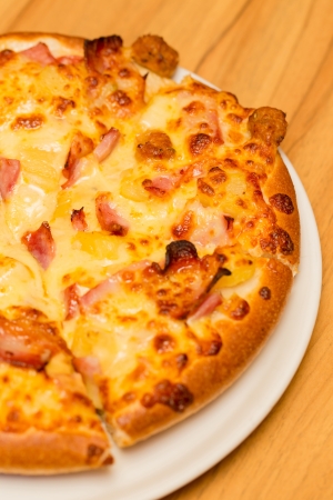 Pizza with Ham pineapple and thousand islandの写真素材