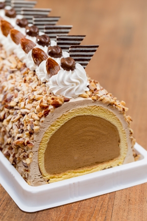 Coffee ice cream cake rollの写真素材