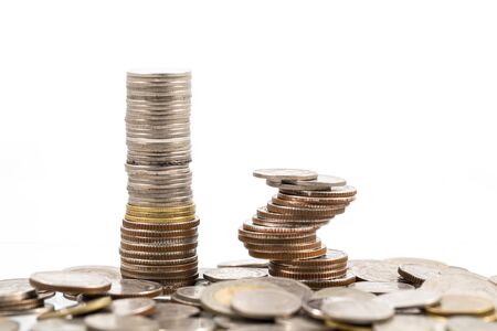 stack of coins on white background