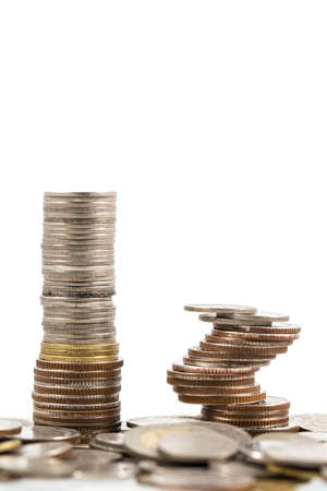 stack of coins on white backgroundの写真素材