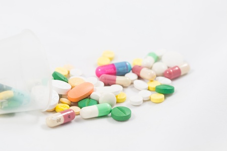 Close up of colorful tablets and capsulesの写真素材