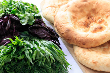 Pita bread with fresh dill, basil, coriander and tarragon