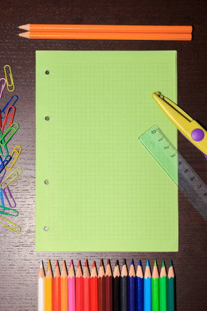 School supplies on a dark background. Back to school conceptの写真素材