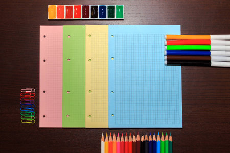School supplies on a dark background. Back to school conceptの写真素材