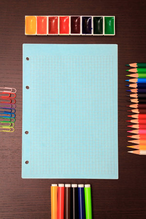 School supplies on dark background. Back to school conceptの写真素材