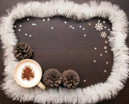 New year and Christmas white and brown background with space for your textの写真素材