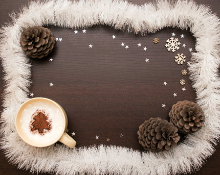 New year and Christmas white and brown background with space for your textの写真素材