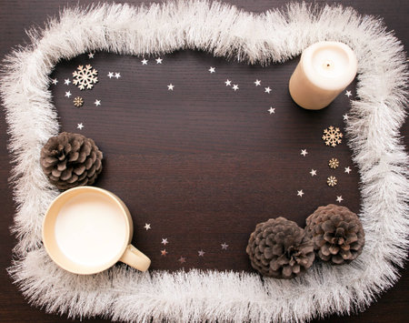 New year and Christmas white and brown background with space for your textの写真素材