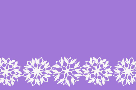 Lilac New Year and Christmas background with white snowflakes for your textの写真素材