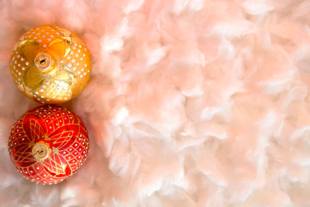New Year and Christmas composition: fir tree balls in the waddingの写真素材
