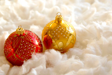 New Year and Christmas composition: fir tree balls in the waddingの写真素材