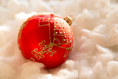 New Year and Christmas composition: fir tree balls in the waddingの写真素材