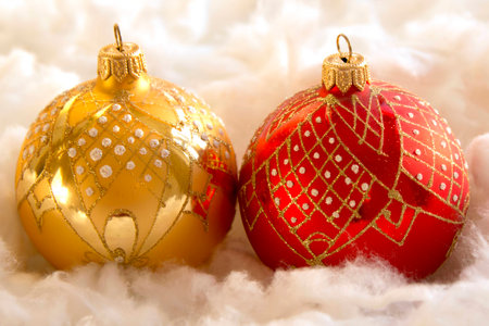 New Year and Christmas composition: fir tree balls in the waddingの写真素材